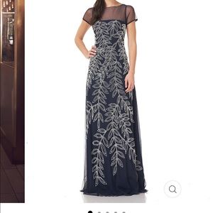 J S Collections Illusion Neck Pearl Gown NWT